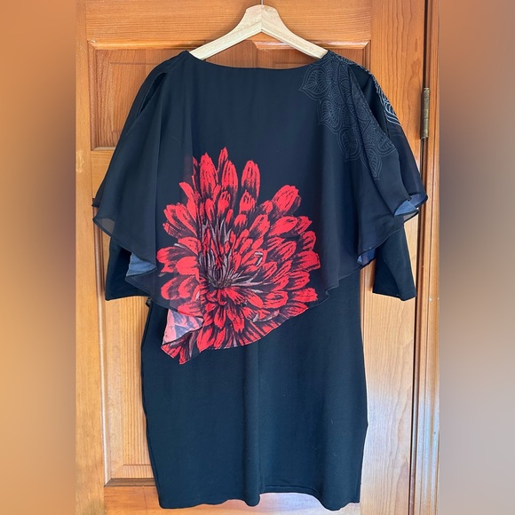 Desigual Alexandre Dress Black Chiffon Layers with Flowers XXL - Picture 14 of 16